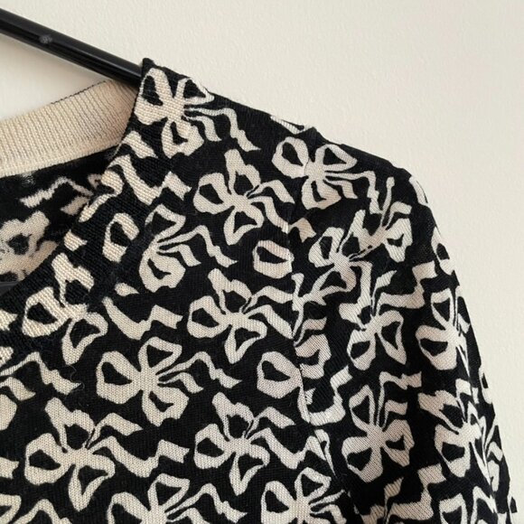 J.Crew White Bow Print Merino Wool 3/4 Sleeve Sweater XXS - Picture 5 of 5